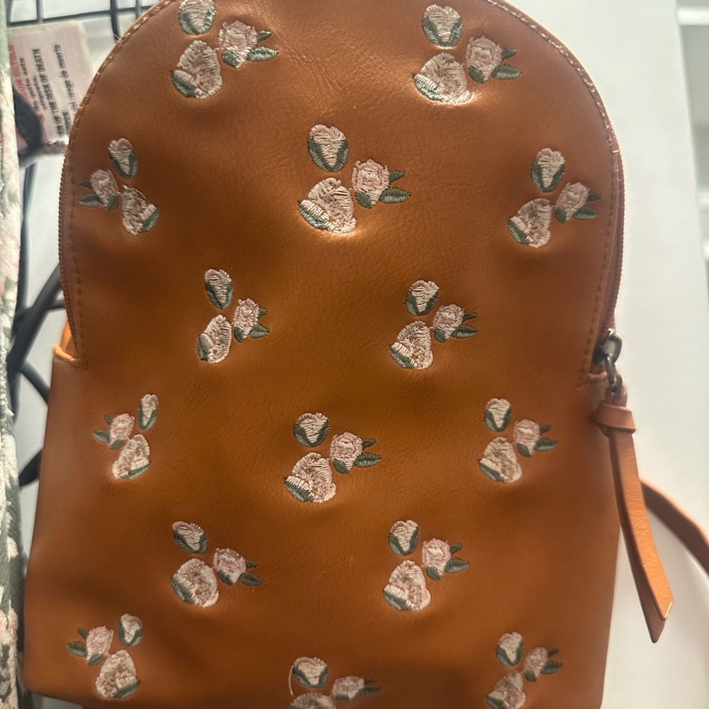 Floral Embroidered Tan Backpack